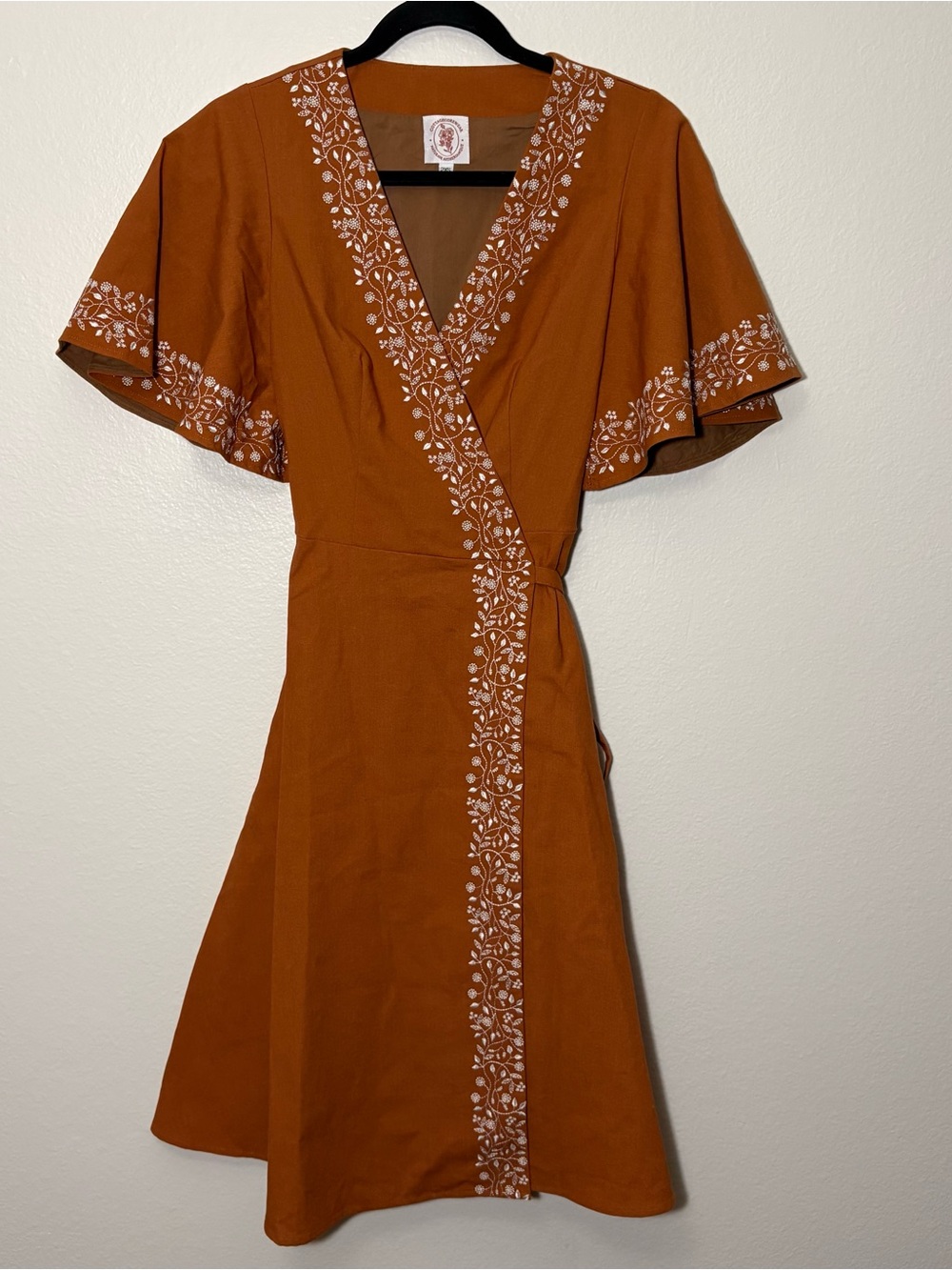 CottageCoreWear The Fable Dress 2XS Rust Brown Nordic Print Wrap Dress Lagenlook